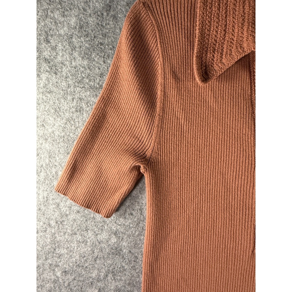 Loft Outlet Womens Medium Ribbed Polo Sweater Short Sleeve V-Neck R Terracotta - Picture 9 of 13